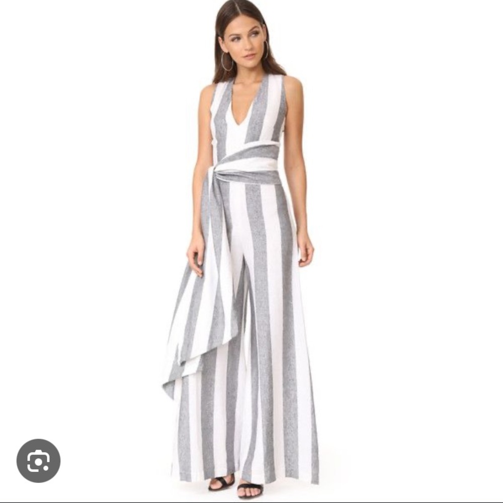 Paper London Vivienne Wide Leg Linen Jumpsuit Gray Stripe
